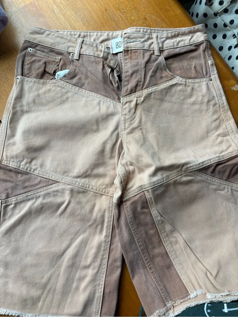 BDG Two-Tone Brown Patchwork Jean Shorts - Picture 1 of 3